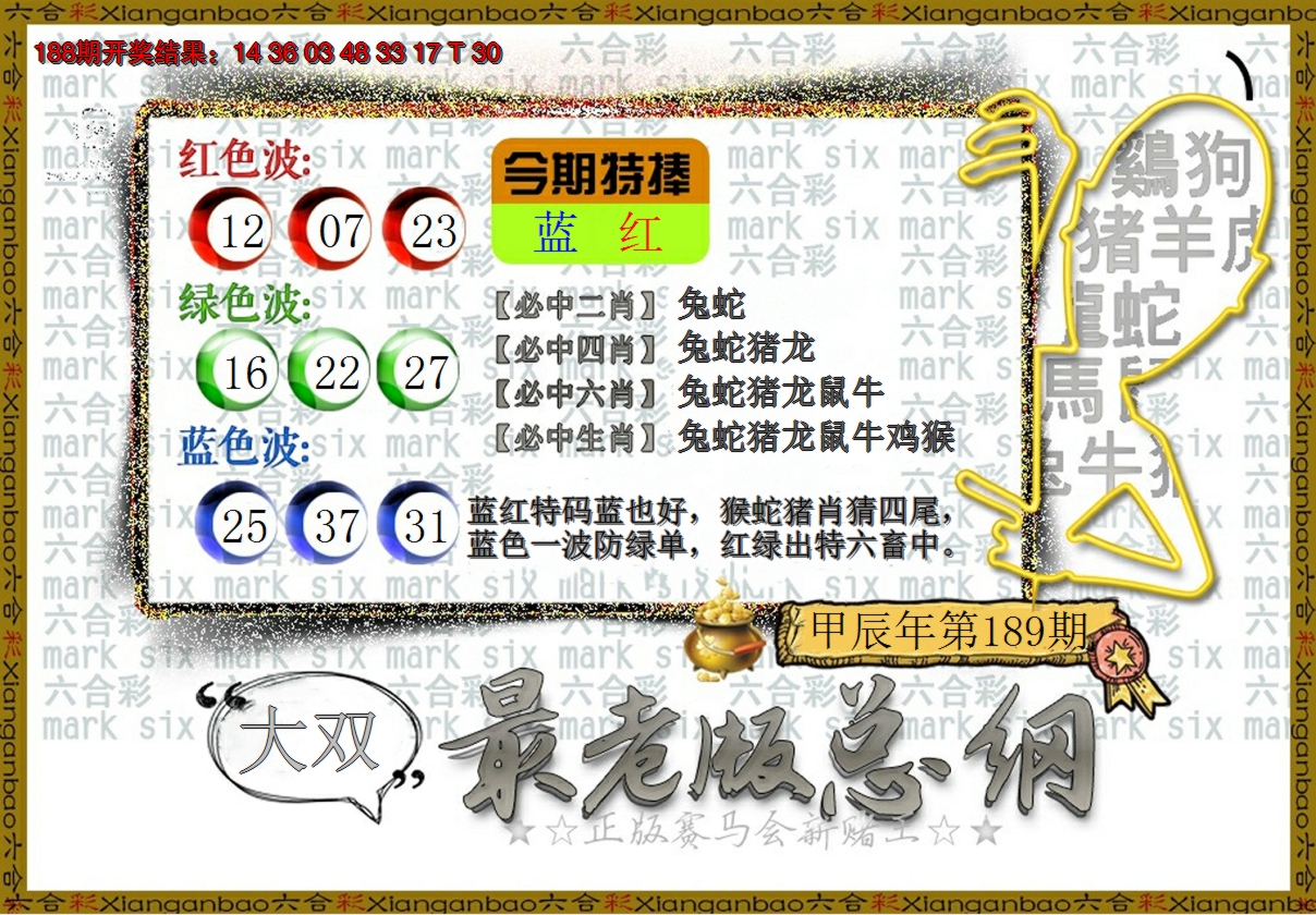 新澳彩189期:最老版总纲