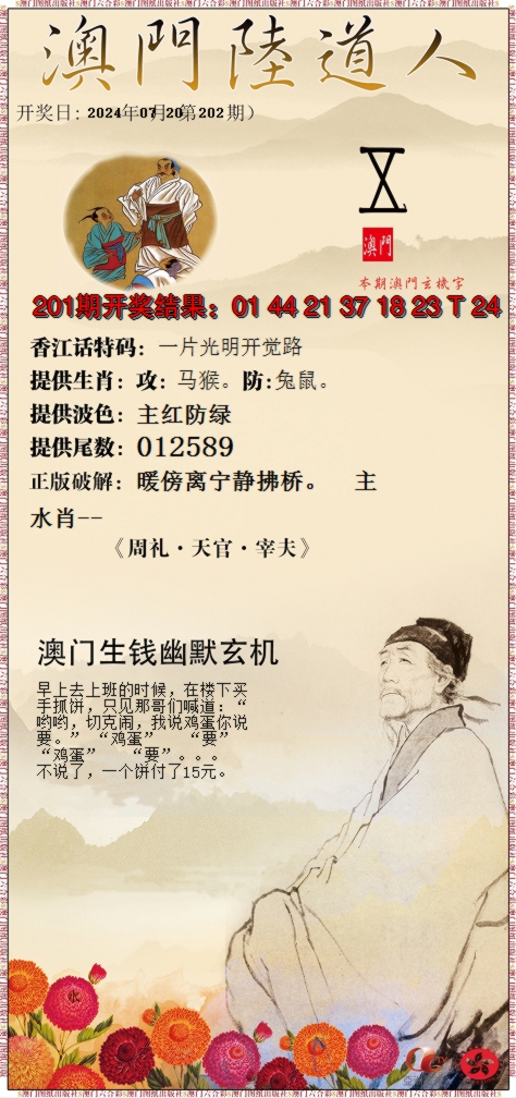 新澳彩202期:澳门陆道人