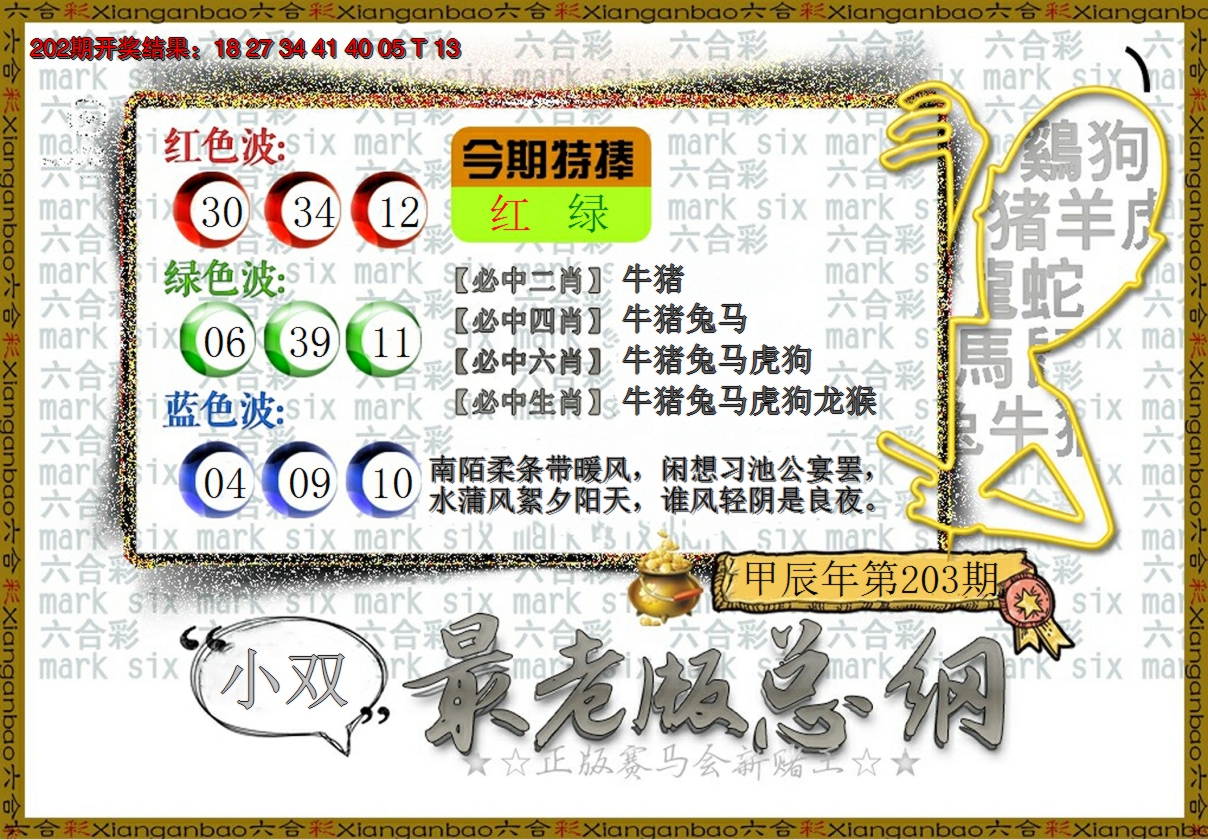 新澳彩203期:最老版总纲