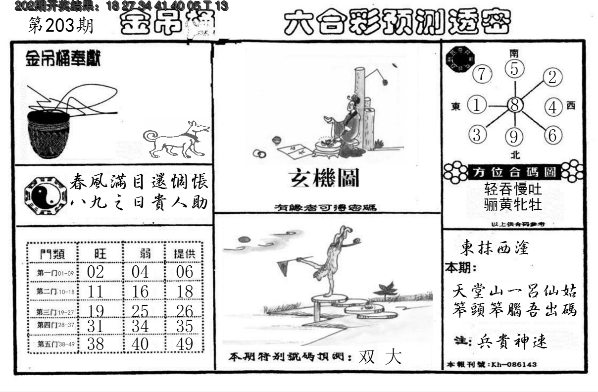 新澳彩203期:金吊桶(信封)