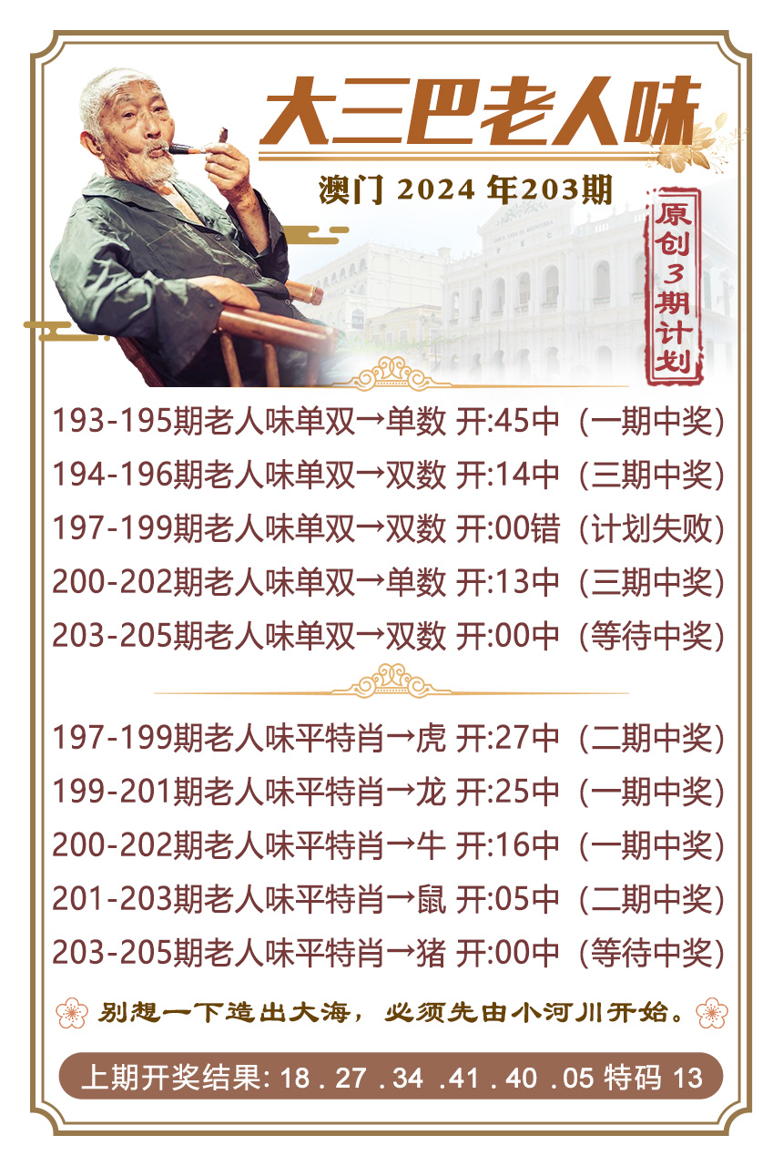 新澳彩203期:大三巴老人味