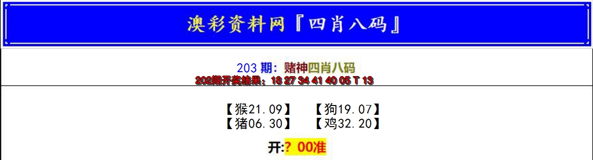 新澳彩203期:赌神四肖八码