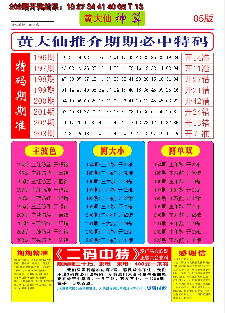 新澳彩203期:黄大仙神算D