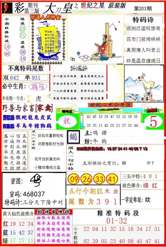 新澳彩203期:大刀皇之(世纪之星)