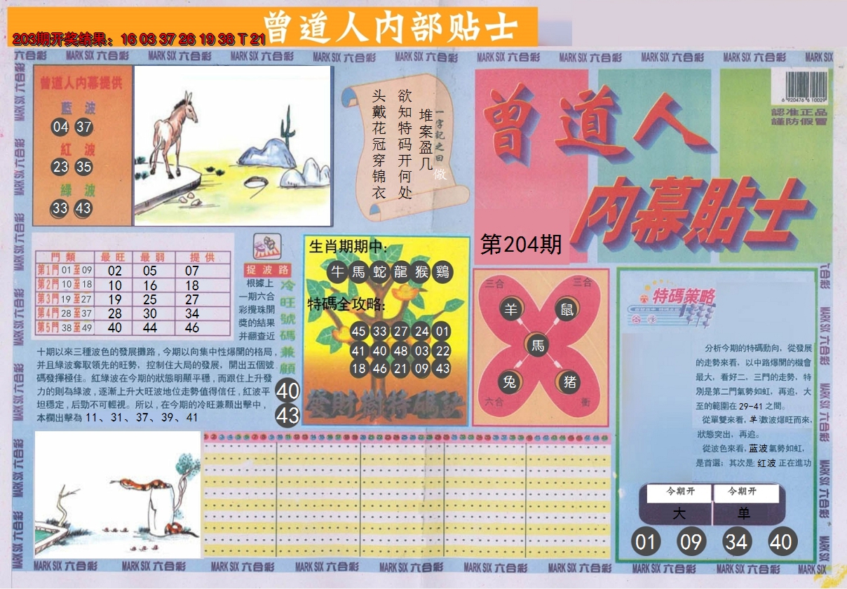 新澳彩204期:曾道人内幕贴士A