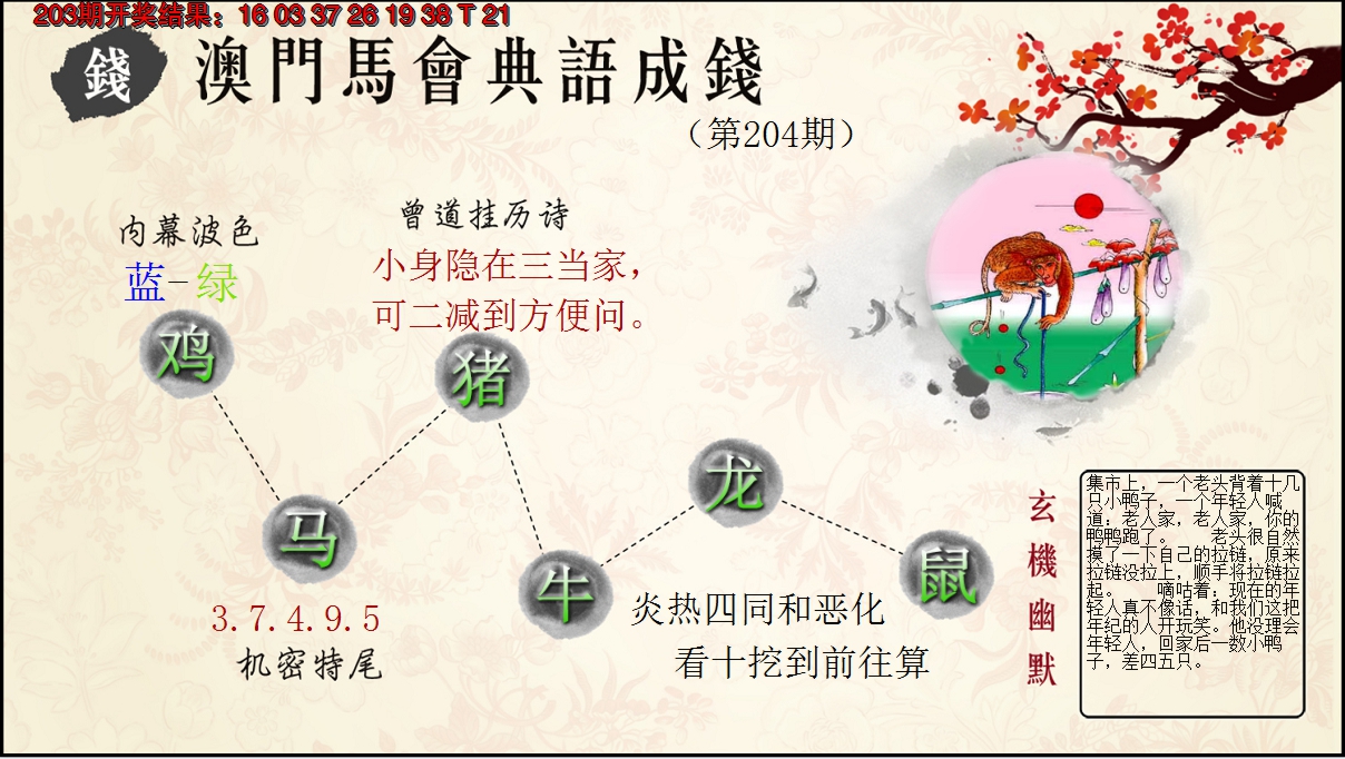 新澳彩204期:典语成钱