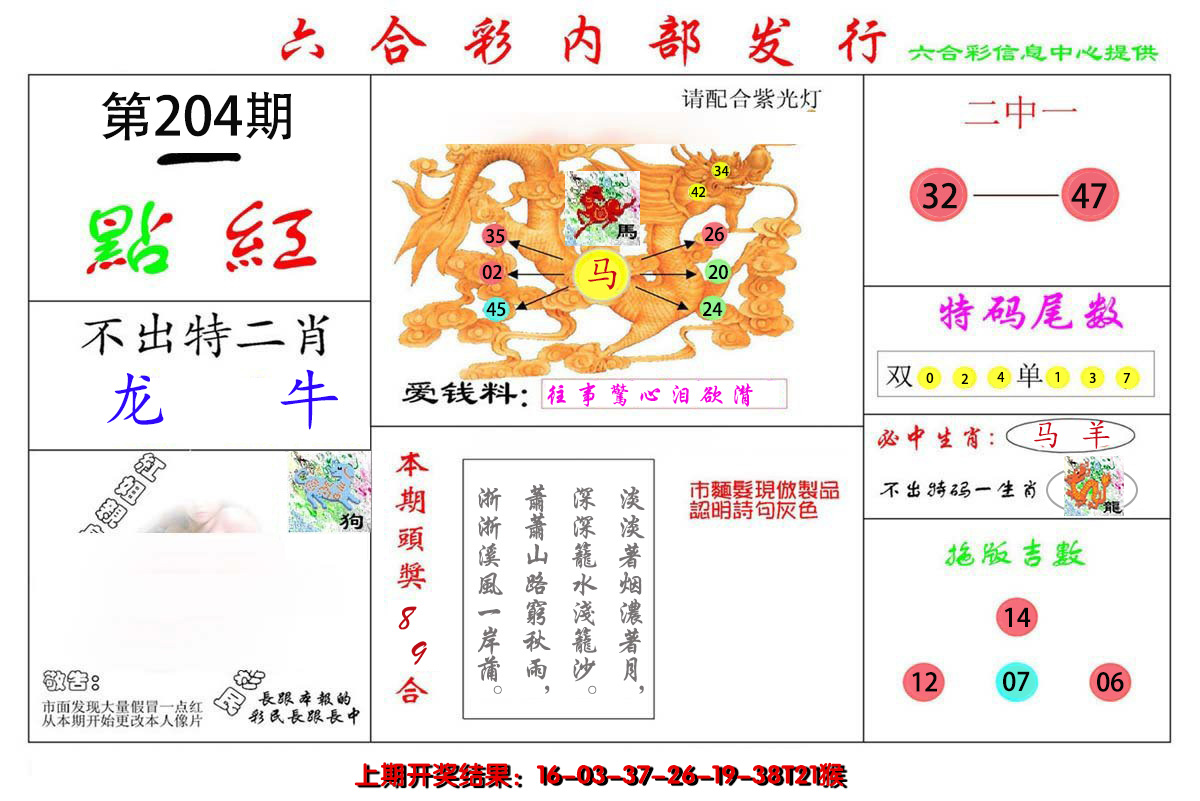 新澳彩204期:一点红