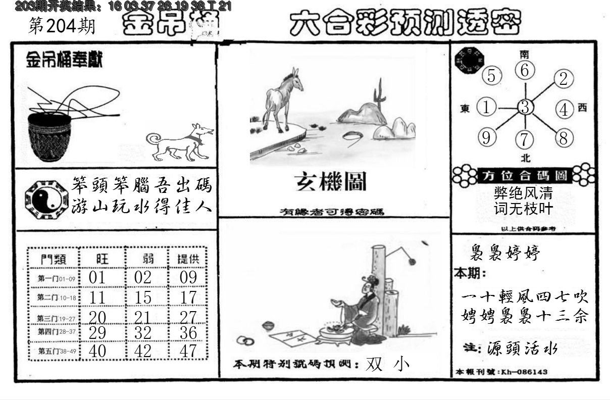 新澳彩204期:金吊桶(信封)