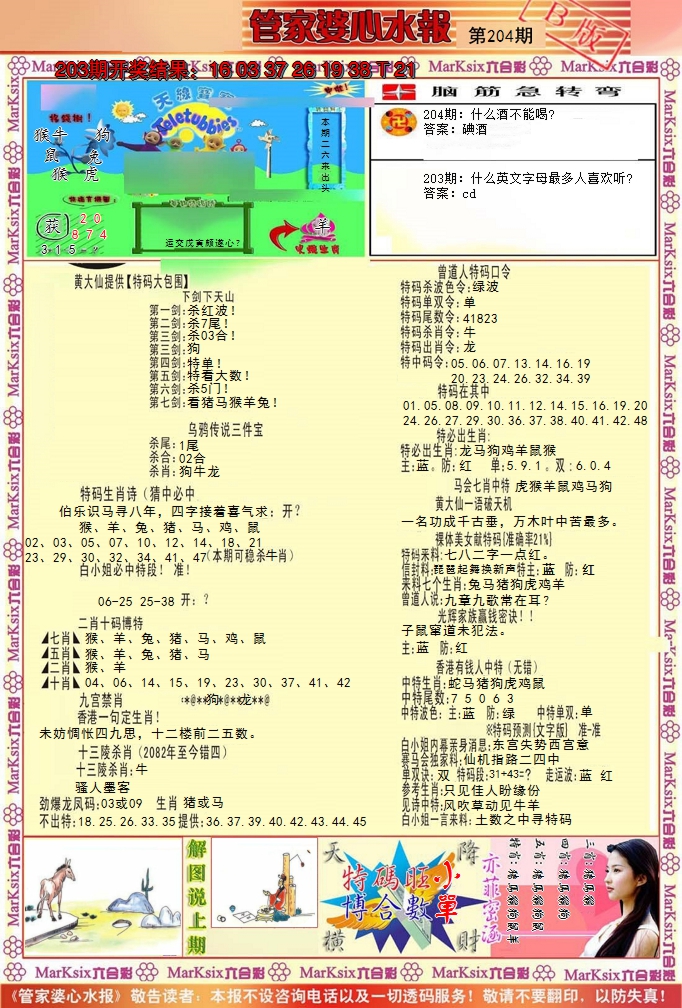 新澳彩204期:管家婆心水报B