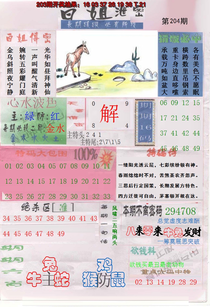 新澳彩204期:白姐泄密