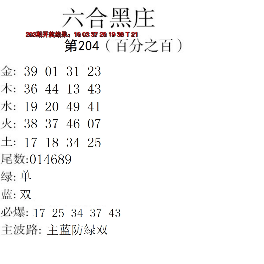 新澳彩204期:六合黑庄