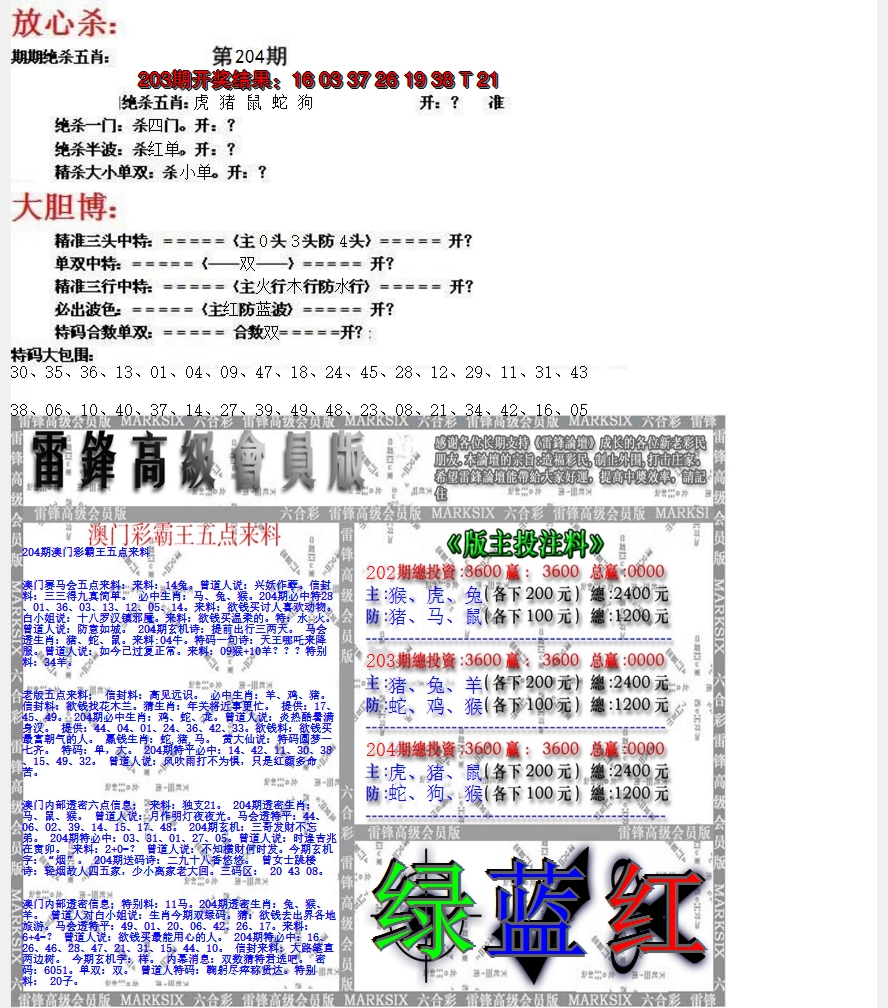 新澳彩204期:帮您翻本B