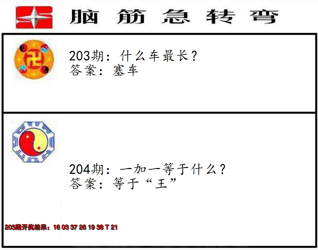 新澳彩204期:脑筋急转弯