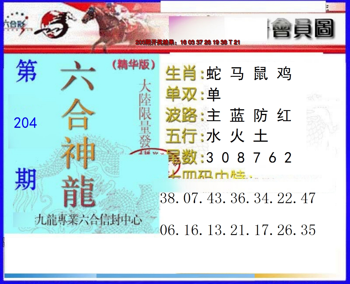 新澳彩204期:六合神龙