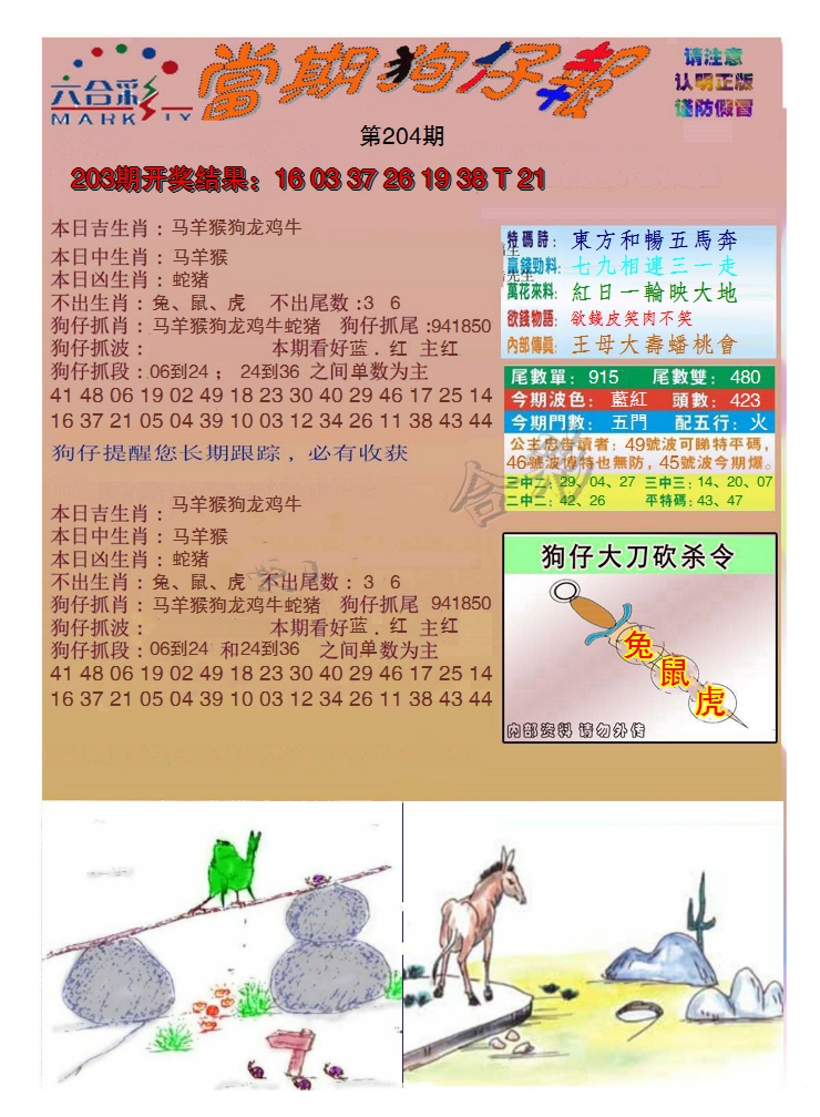 新澳彩204期:当期狗仔版