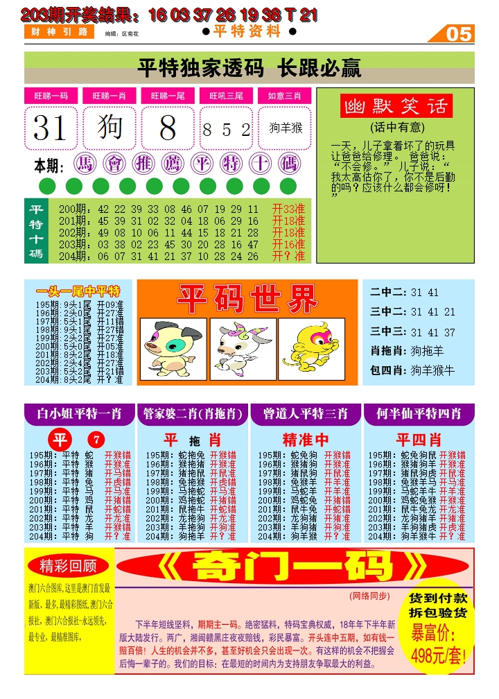 新澳彩204期:财神引路D