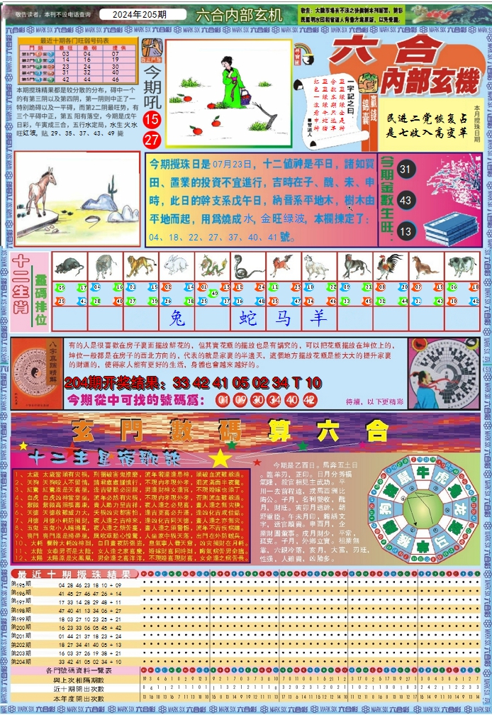 新澳彩205期:六合内部玄机A