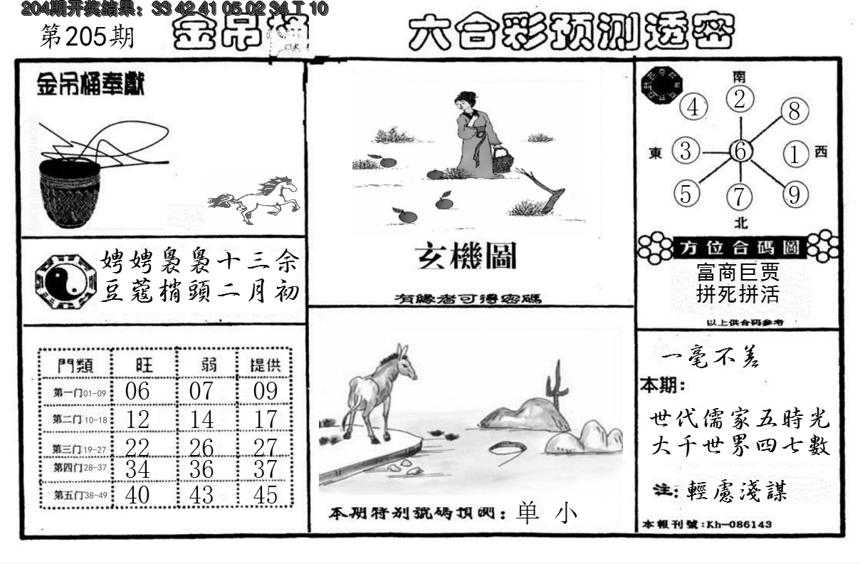 新澳彩205期:金吊桶(信封)