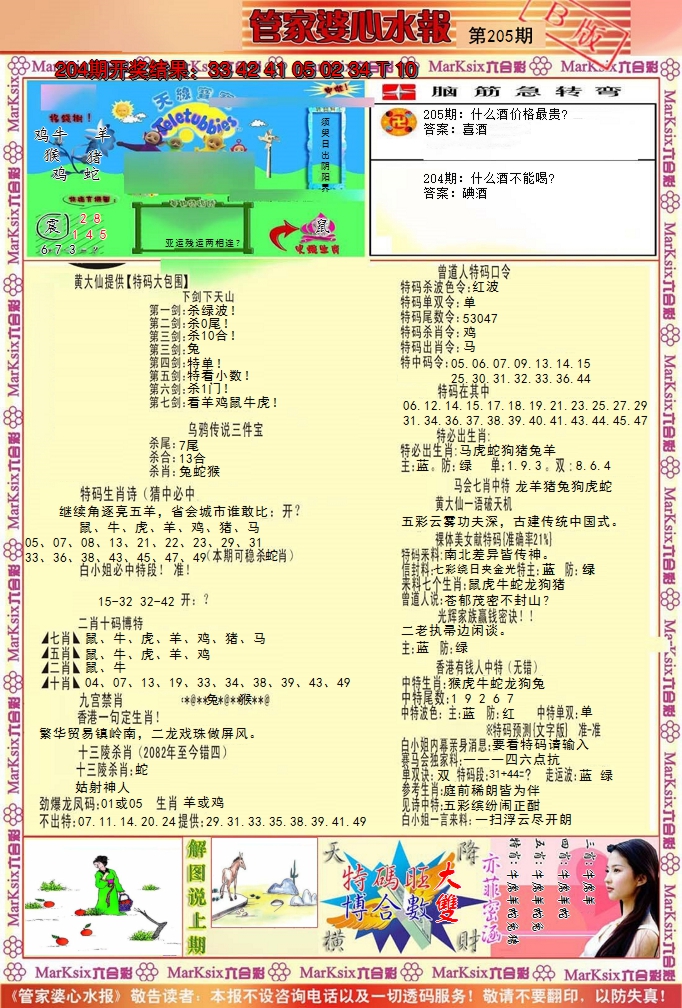 新澳彩205期:管家婆心水报B