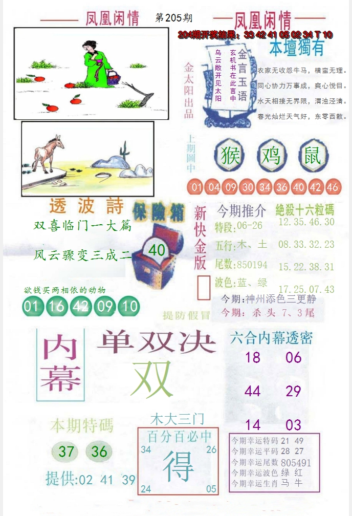 新澳彩205期:凤凰闲情C