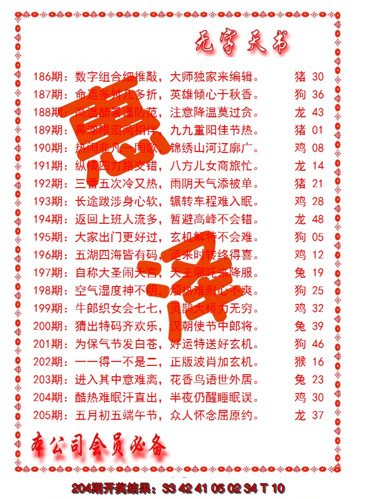 新澳彩205期:无字天书