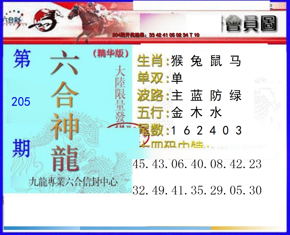 新澳彩205期:六合神龙