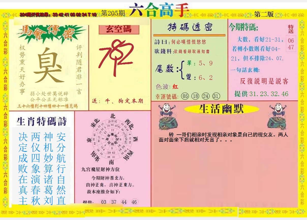 新澳彩205期:六合高手B