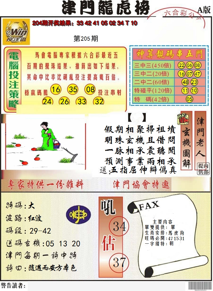 新澳彩205期:津门龙虎榜A