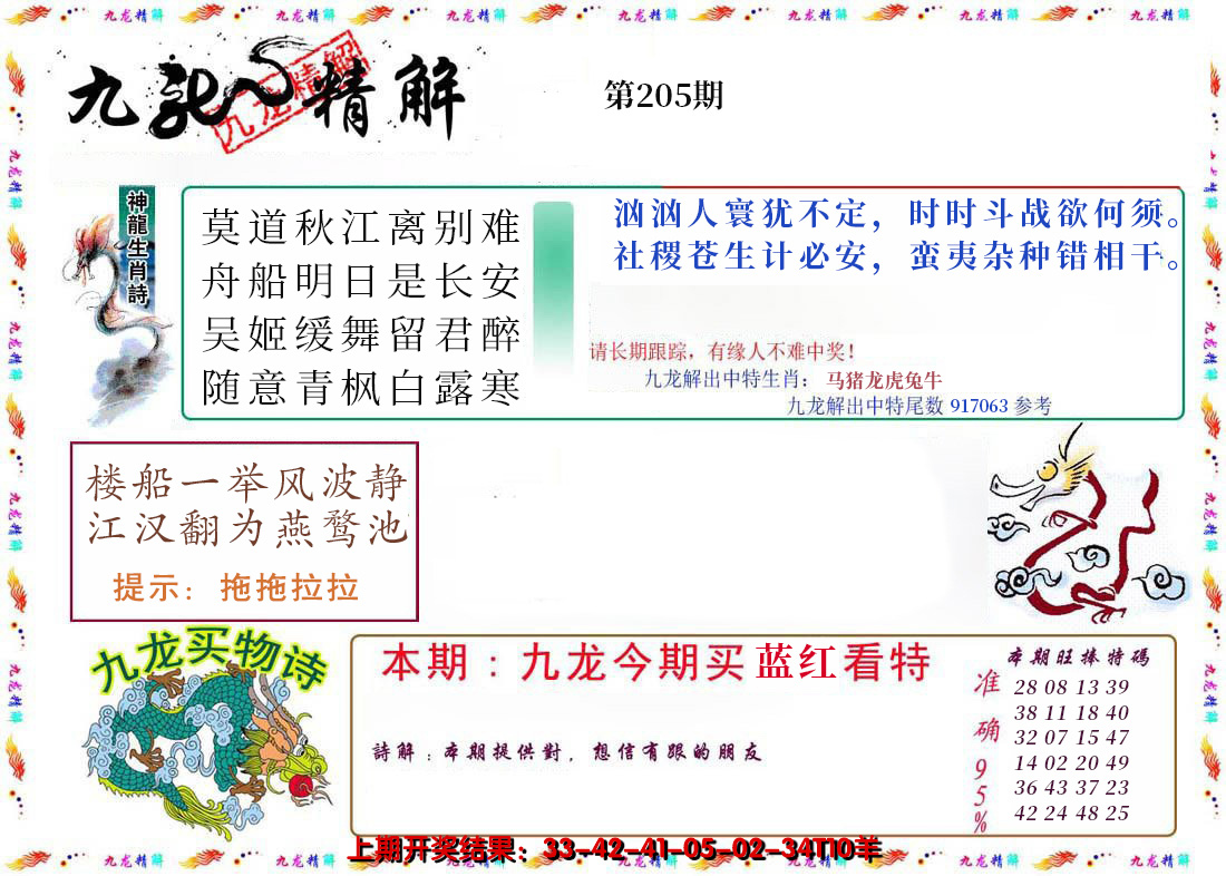 新澳彩205期:九龙精解