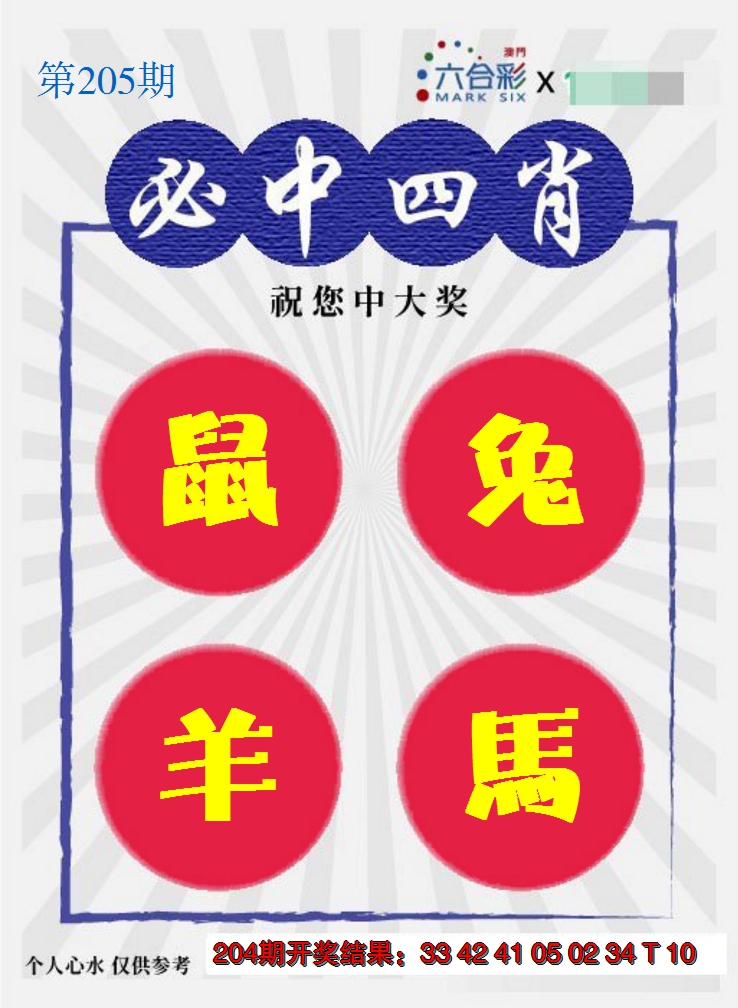 新澳彩205期:必中四肖S