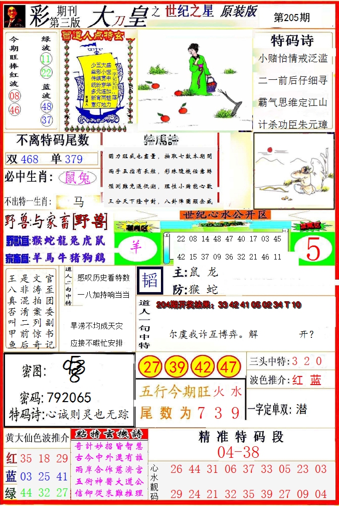 新澳彩205期:大刀皇之(世纪之星)