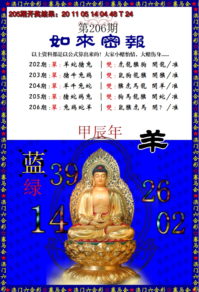 新澳彩206期:如来秘报