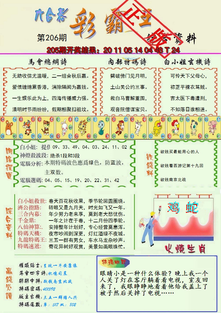 新澳彩206期:精装彩霸王