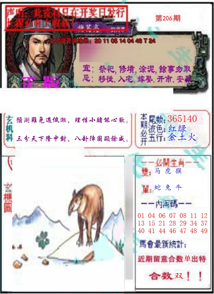 新澳彩206期:正版孔明报