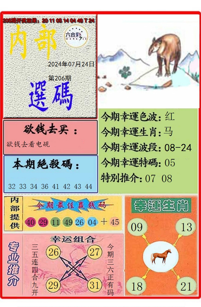 新澳彩206期:马会内部选码