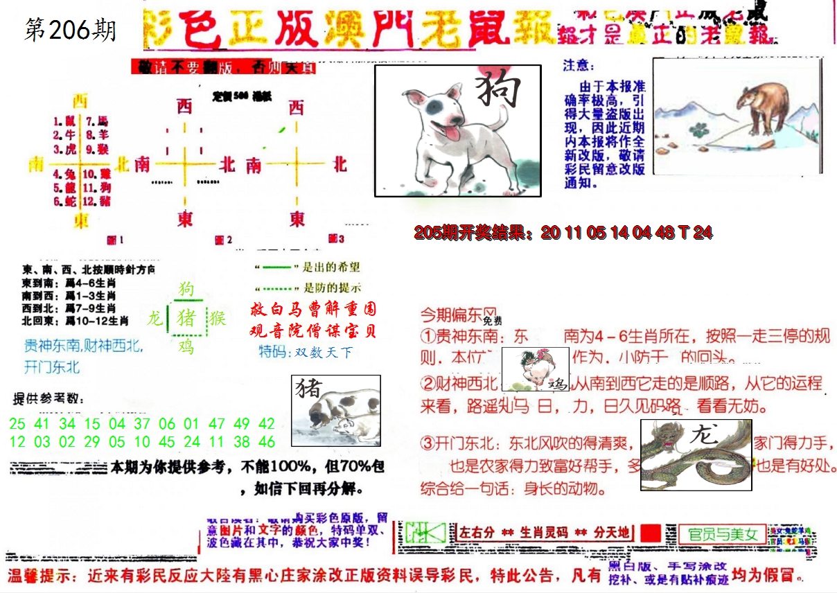 新澳彩206期:彩色正版澳门老鼠报