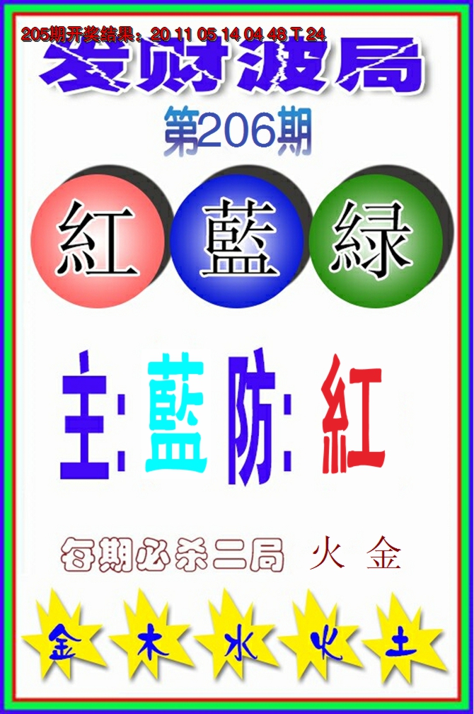 新澳彩206期:发财波局