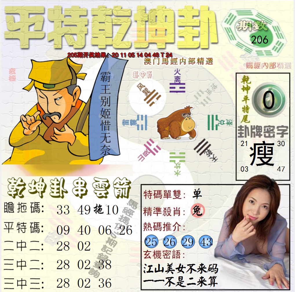 新澳彩206期:平特乾坤卦