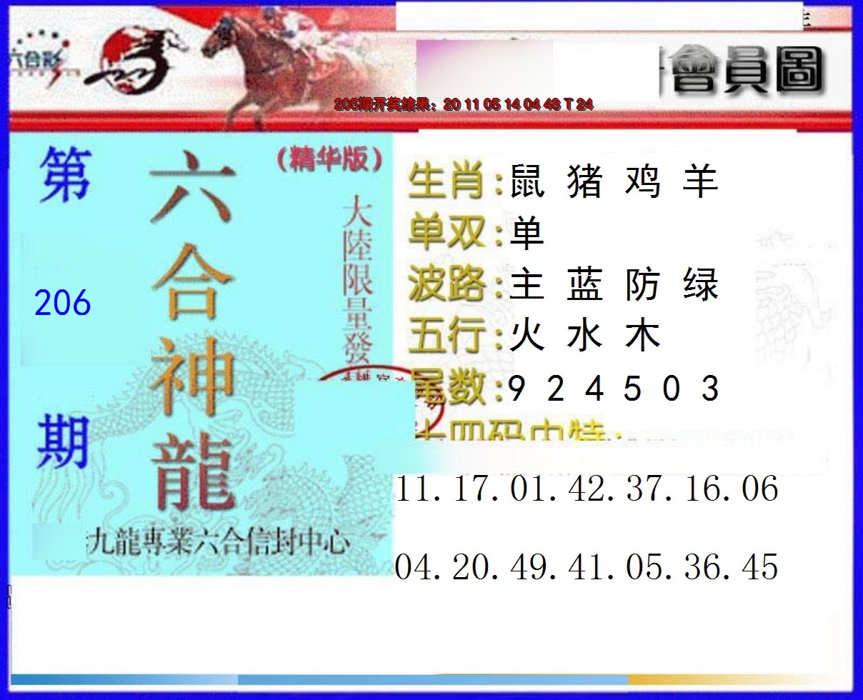 新澳彩206期:六合神龙