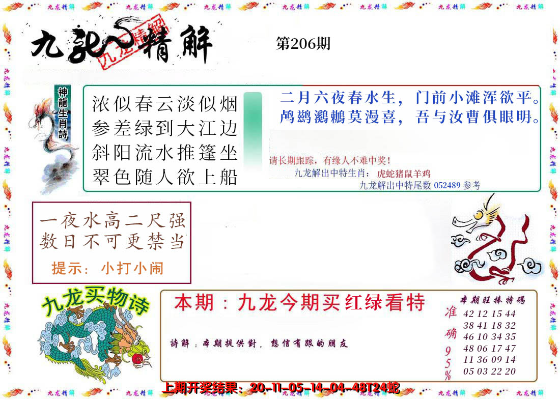 新澳彩206期:九龙精解