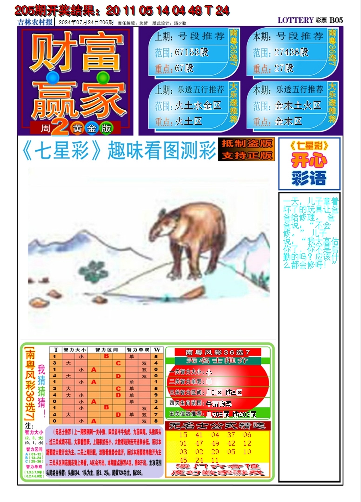 新澳彩206期:七星彩图A