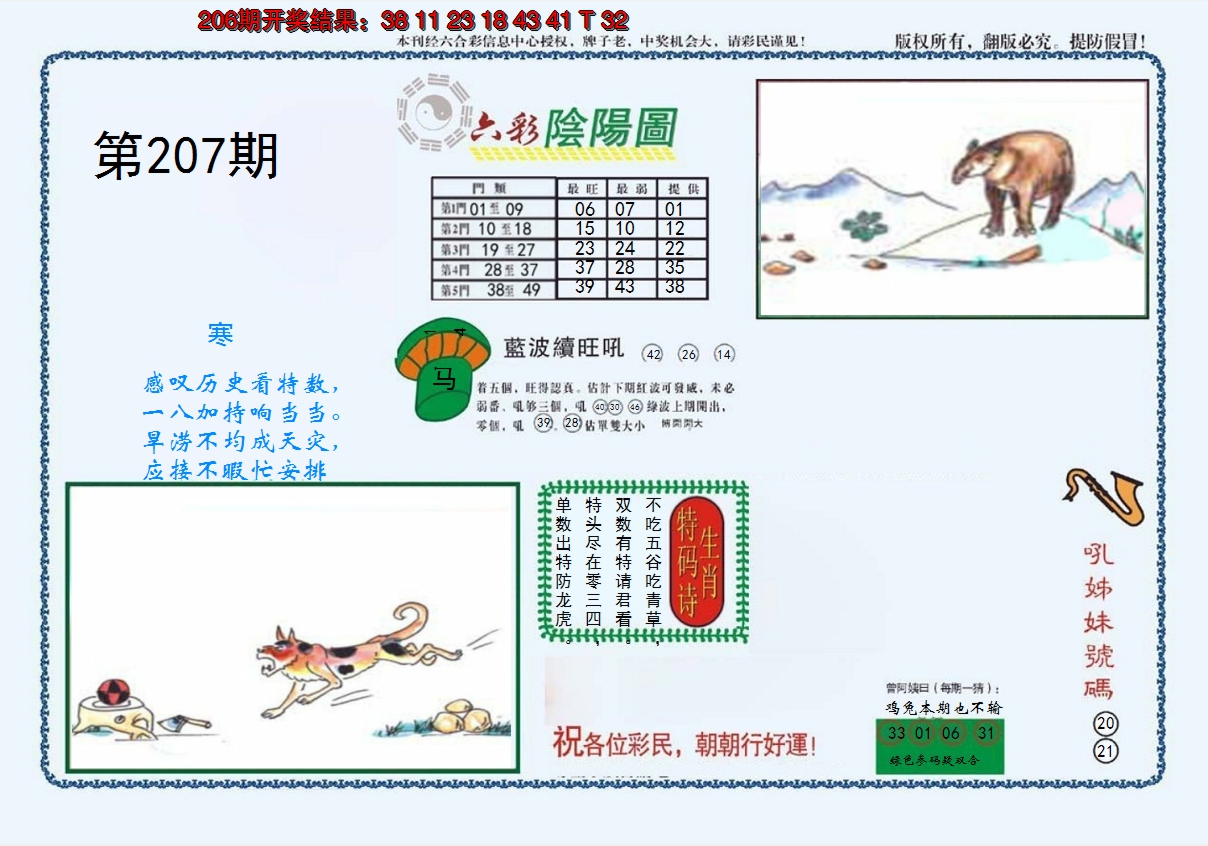 新澳彩207期:4-六合阴阳