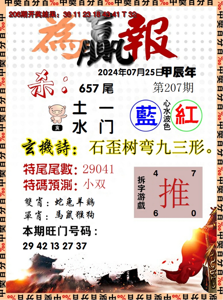 新澳彩207期:为赢报