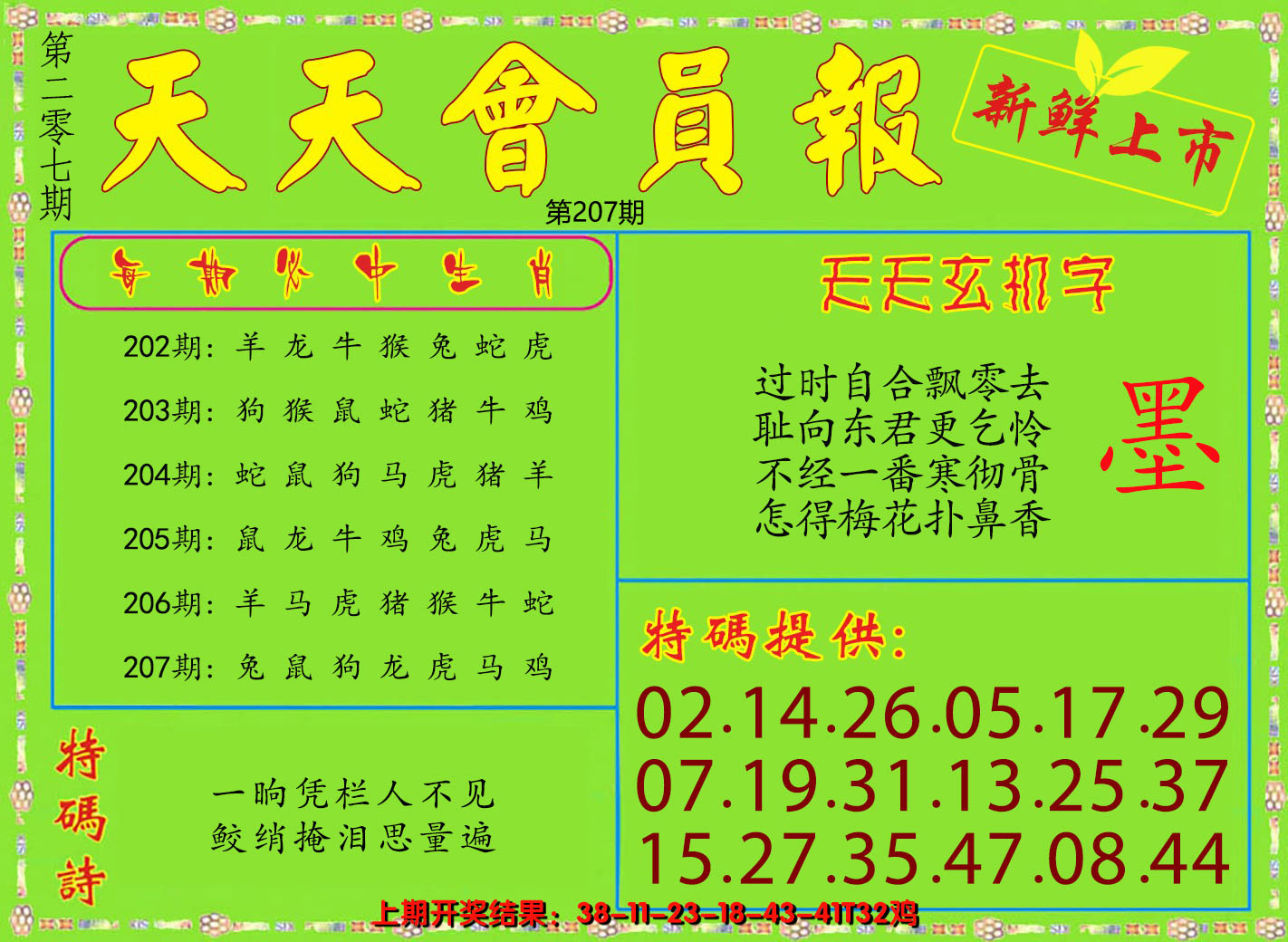 新澳彩207期:天天会员报