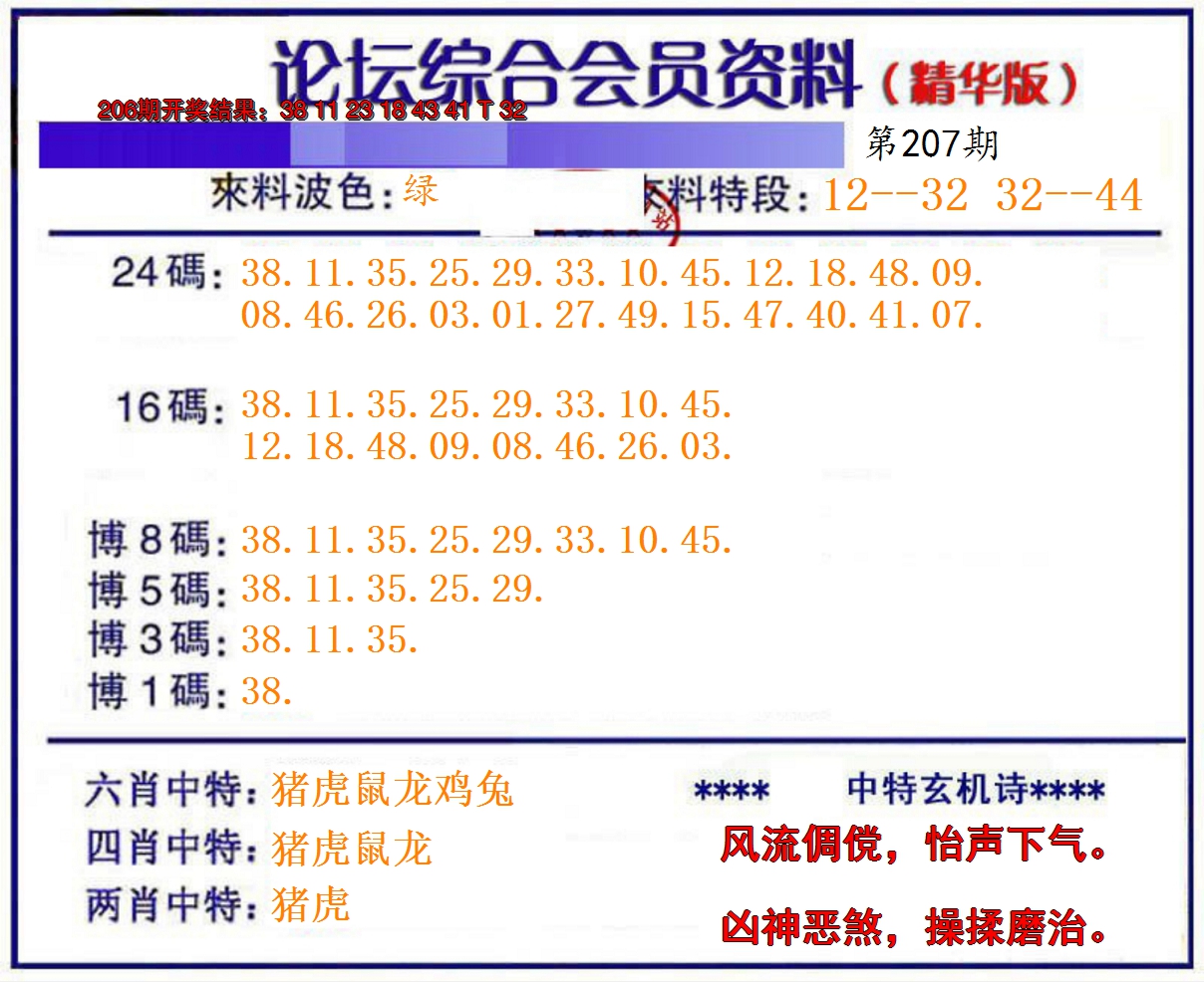 新澳彩207期:综合会员资料