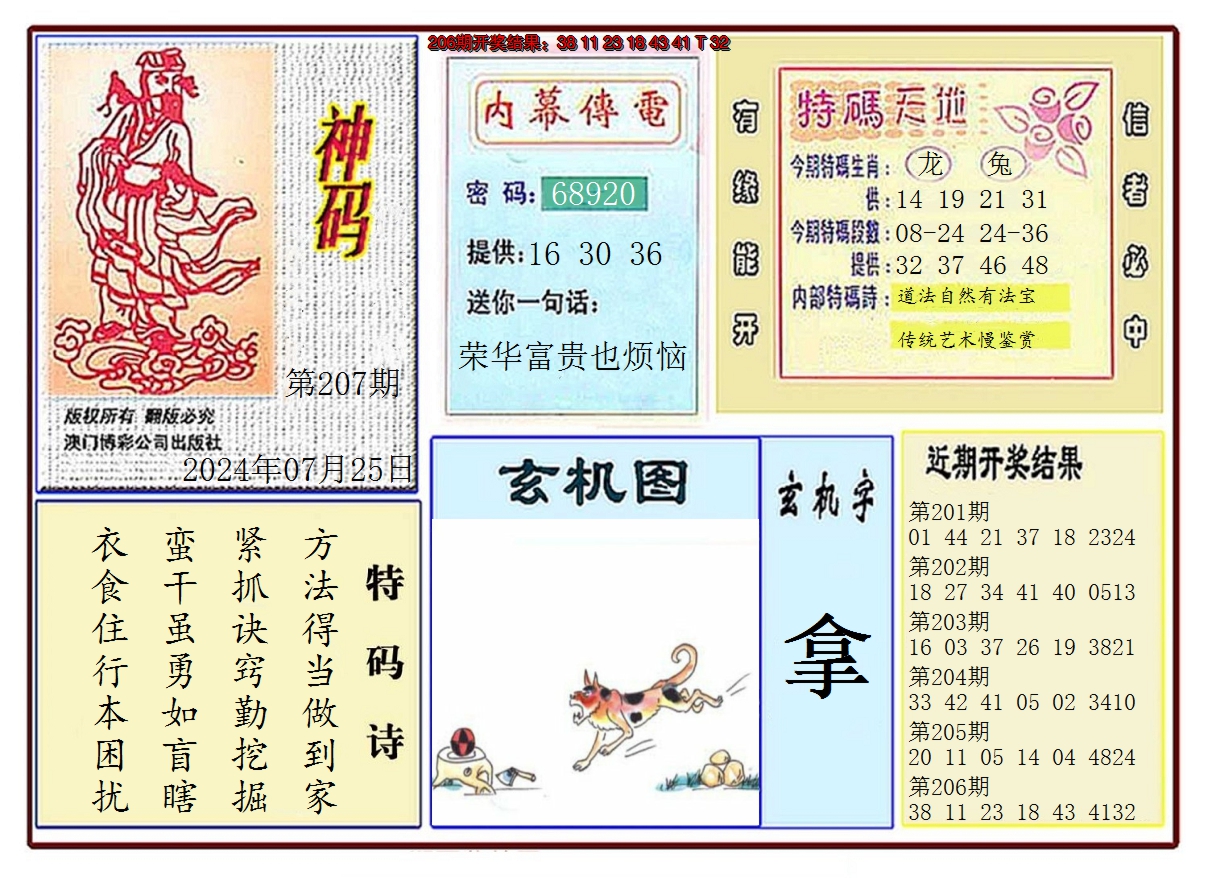 新澳彩207期:黄大仙神码