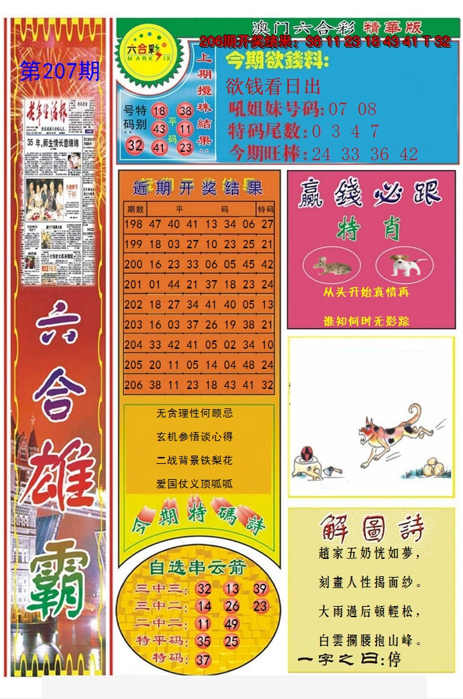 新澳彩207期:六合雄霸