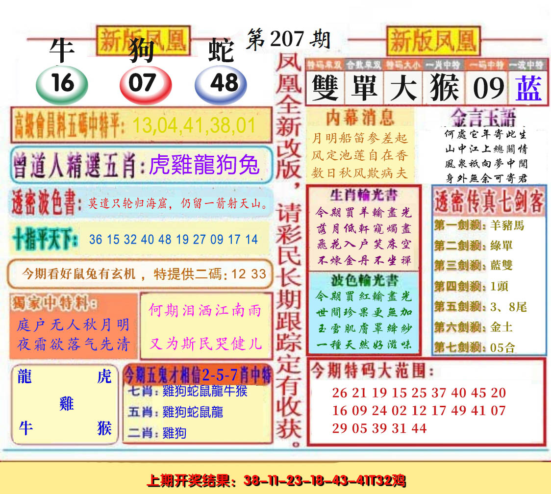 新澳彩207期:二代凤凰报