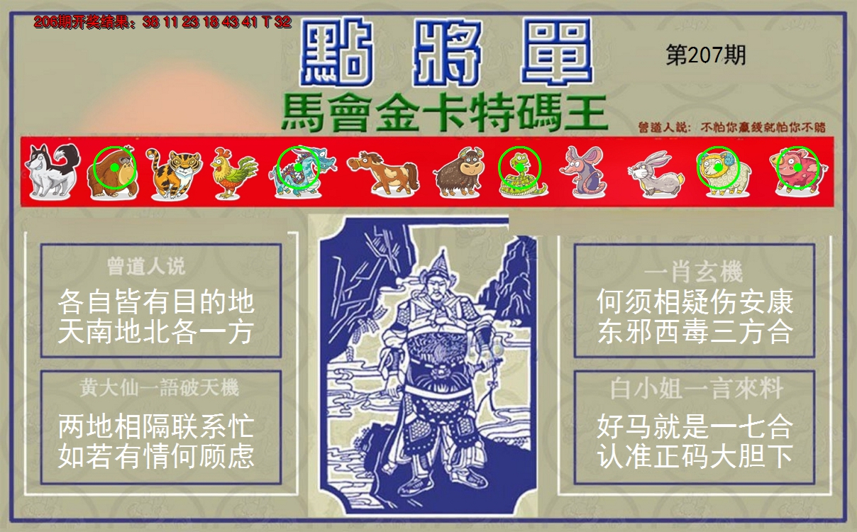 新澳彩207期:点将单