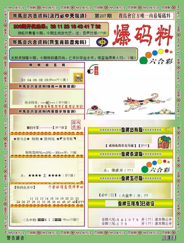 新澳彩207期:爆码料A